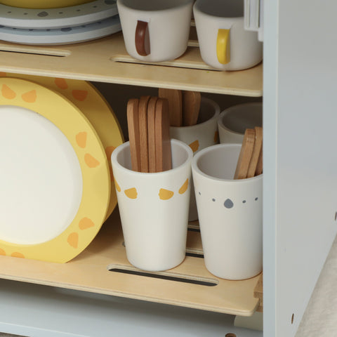 Rootz Scullery Set Wooden Dishwasher for Children – Kids Play Kitchen – Pretend Play – 32 Accessories – Promotes Creativity – 36x26x52cm – Blue