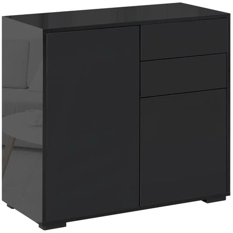 Rootz Standing Cabinet - Sideboard Chest Drawers - Modern Style - 2 Drawers - 2 Cupboards - Chipboard - Black - 79W x 36D x 74H cm