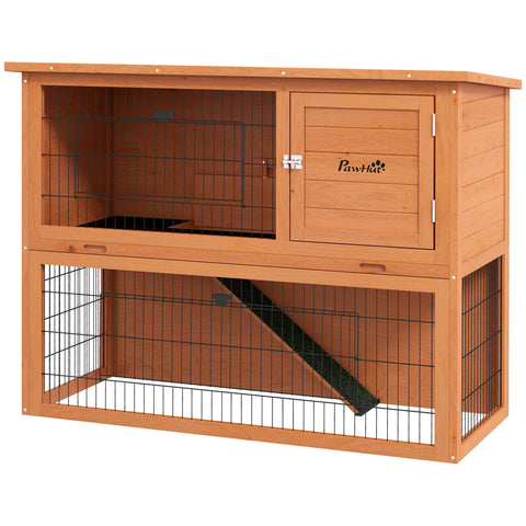 Rootz 2 Floor Rabbit Hutch - Bunny Home - Wooden Habitat - Waterproof Roof - 120cm x 50cm x 92cm