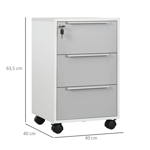 Rootz Office Trolley - Mobile Cabinet - File Organizer - Secure Lock - 40 x 40 x 63.5 cm - White/Grey