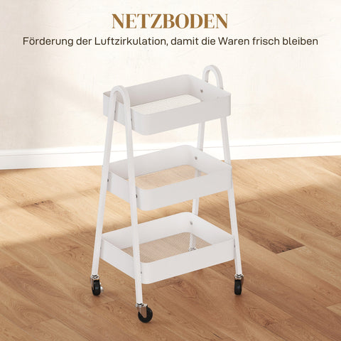 Rootz 3 Level Serving Cart - Kitchen Trolley - Rolling Storage - Smooth Movement - White - 29.8cm x 74.5cm
