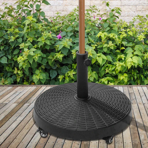 Rootz Parasolbak - Paraplubak - Parapluhouder - Parapluvoet - Rotan Look - Kunsthars + Metaal - Zwart - Ø52 x 41 cm