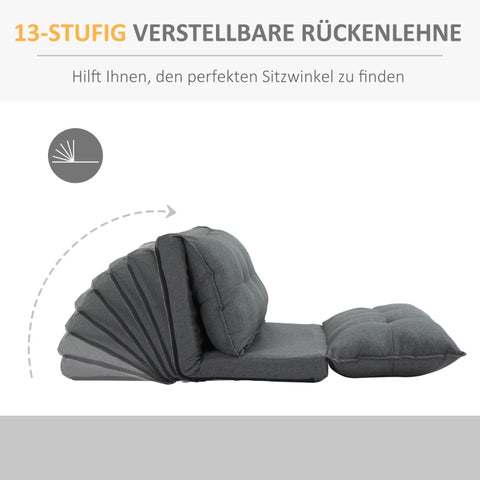 Rootz Elegant Gray Chauffeuse Floor Sofa - Adjustable Relaxing Chair - Reading Armchair - Metal Structure - 100L x 71W x 54H cm