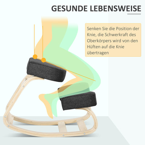 Rootz Knee Chair - Ergonomic Seat Stools - Upholstered Stools - Healthy Seating - Birch Wood - 120kg Capacity - Black - 51cm x 69cm x 58cm