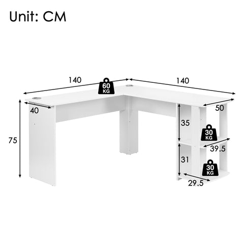 Rootz L-Shaped Corner Desk - Computer Table - Office Desk - Water-Repellent & Scratch-Resistant - 140cm x 140cm x 75cm