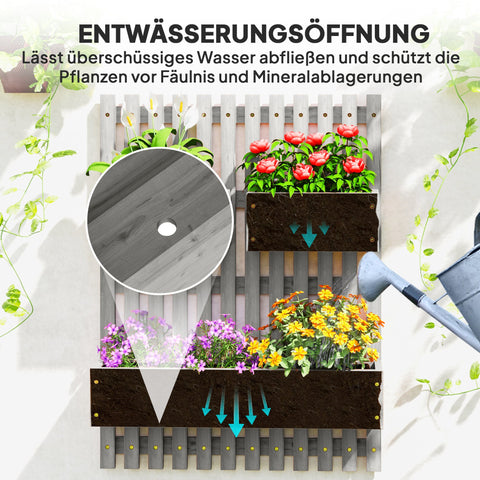 Rootz Wall Mounted Flower Box Set – Planter Rack – Vertical Garden – Space Saving – Solid Wood – 60x16x80cm – Freely Movable – Grey