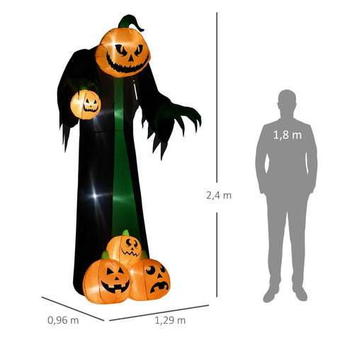 Rootz 8ft Halloween Decoration - Inflatable Pumpkin Ghost - LED Lighted Outdoor Decor - Creates Festive Atmosphere - Easy Setup - Weather-Resistant - 129W x 96D x 240H cm
