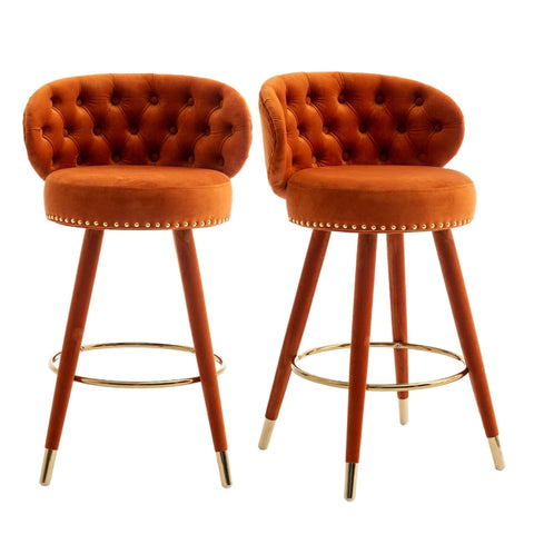 Rootz Velvet Bar Stool - Retro Stools - Luxurious Seats - 360° Rotation - Dimensions: 53cm x 50.5cm x 93cm