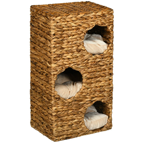 Rootz Cat Tower - Cat Scratching Post - Cat Condo - Water Hyacinth - Multi-level - Washable Cushions - 40cm x 31cm x 76cm
