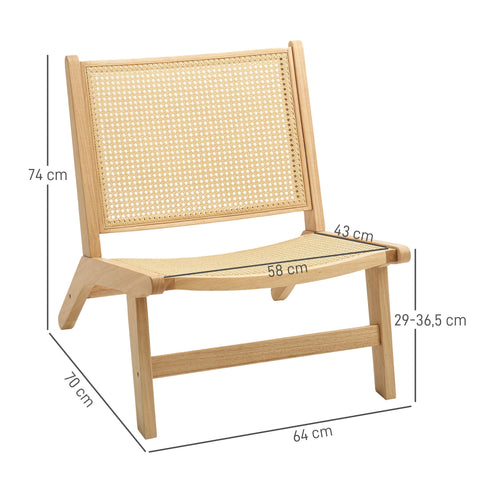 Rootz Rattan Chair - Reading Chair - Wooden Frame - Breathable Design - 64cm x 70cm x 74cm