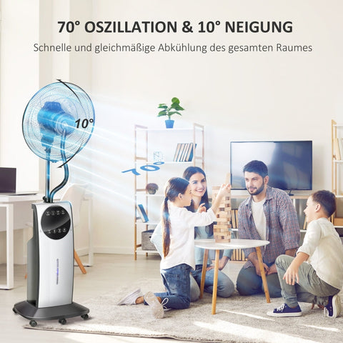 Rootz 2-in-1 Ventilator - Pedestal Fan - Mist Fan - Adjustable Mist Levels - Aromatherapy Compatible - Programmable Timer - Ø 44.5 x 135H cm - Silver + Black