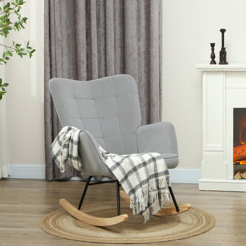 Rootz Rocking Chair, Nursery Chair - Relaxing Armchair - Velvet Fabric - Ergonomic Design - Beech Wood - 98cm x 71cm x 101cm