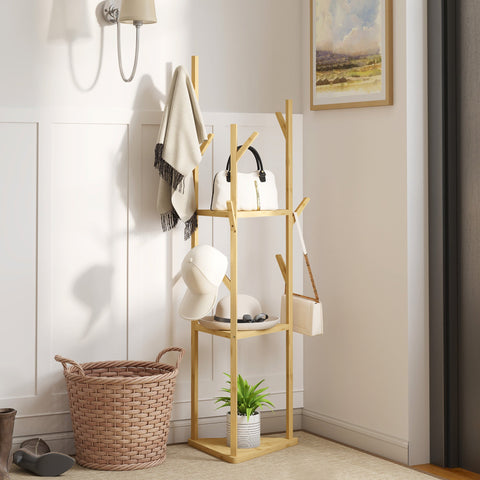 Rootz Bamboo Clothes Rack - Wardrobe Stand - Coat Hanger - Space-Saving Design - 45cm x 45cm x 170cm