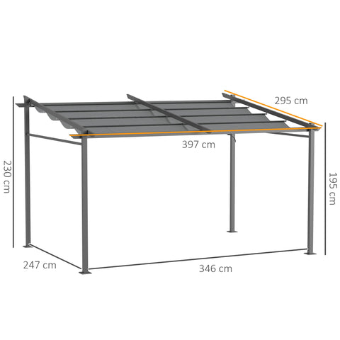 Rootz Dark Gray Pergola - Terrace Roof - Retractable Canopy - Sun and Shade - 3.97m x 2.95m x 2.3m