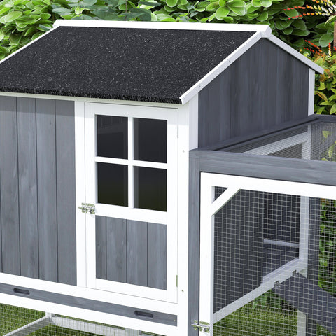 Rootz Chicken Coop with Run - Poultry House - Fir Wood - Secure Nesting Box - 236.5cm x 91cm x 114cm - Ideal for 3-4 Chickens - Grey