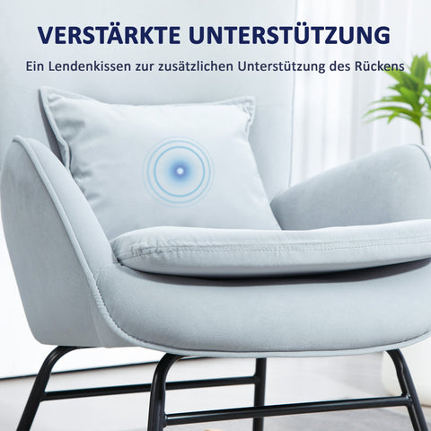 Rootz Rocking Chair - Nursing Chair - Velvet Chair - Lumbar Support - Velvet Look Cover - 67L x 85W x 112H cm -  Grey