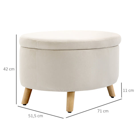 Rootz Oval Velvet Bench - Storage Stool - Footstool - Holds Up to 80 kg - 71 x 51.5 x 42 cm - Stylish Brown Design