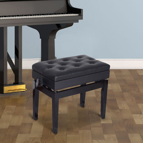 Rootz Adjustable Piano Stool - Piano Bench - Music Seat - Extra Thick Padding - Adjustable Height - Storage Compartment - 54.5cm x 33cm x 48-58cm - Faux Leather