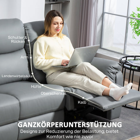Rootz 3-Seater Sofa - Couch - Lounge Sofa - Comfortable Support - Grey Synthetic Leather - 205cm x 89cm x 102cm