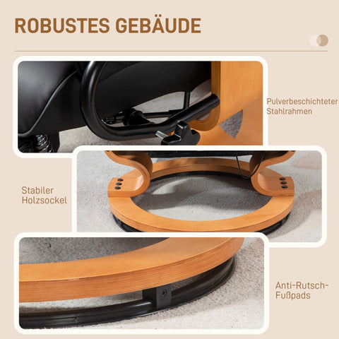 Rootz Recliner Chair - TV Armchair - Lounge Chair - Compact Size - 135° Recline - 360° Rotating Base - Faux Leather - 78cm x 88cm x 103cm