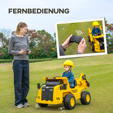 Rootz Electric Ride-On Excavator - Caterpillar Wheel Loader - Remote Controlled Truck - Real Sound Effects - Headlights - 110cm x 70.5cm x 61.5cm