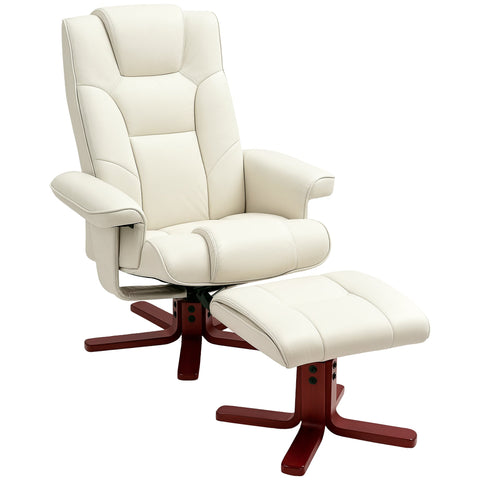 Rootz Relaxation Chair with Stool - Recliner Chair - Lounger - Tilting Backrest for Comfort - 84cm x 84cm x 104cm  White