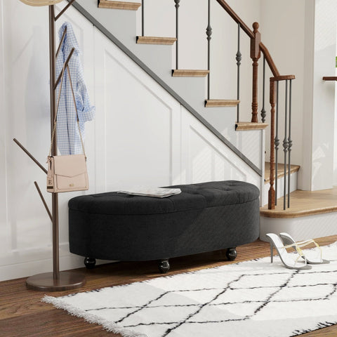 Rootz Velvet Storage Bench - Ottoman- Upholstered Stool - Dense Padding - Black Rubber Wood Legs - 120cm x 46cm x 42cm