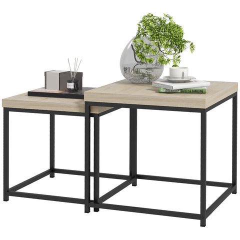 Rootz Set of 2 Stackable Coffee Tables - Square Side Tables - Living Room Tables - Space-Saving Design - 45L x 45W x 45H cm, 40L x 40W x 39H cm
