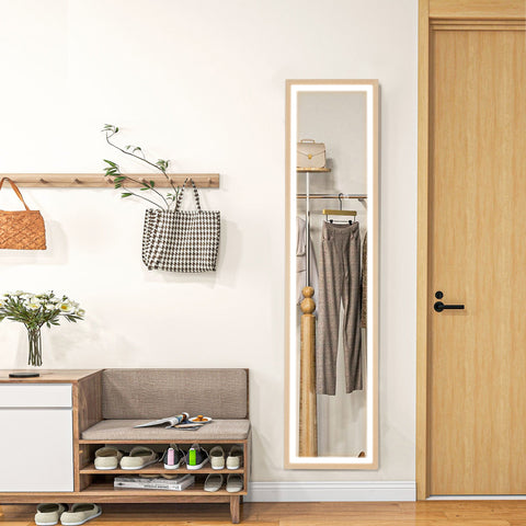 Rootz LED Full Body Mirror - Floor Length Mirror - Dressing Mirror - Dimmable Touch Control - 160 x 40 cm Brown Frame