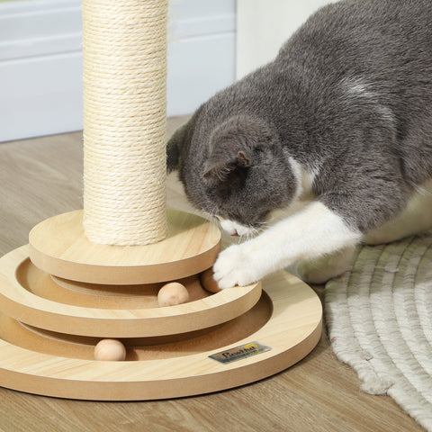 Rootz Cat Scratching Post - Sisal Scratch Tower - Play Ball Track - Entertaining 4-in-1 Design - 32cm x 32cm x 49cm
