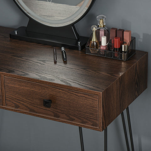 Rootz Modern Dressing Table Set - Vanity Desk - Makeup Station - LED Mirror - Adjustable Lighting - 80x40x136cm -Brown