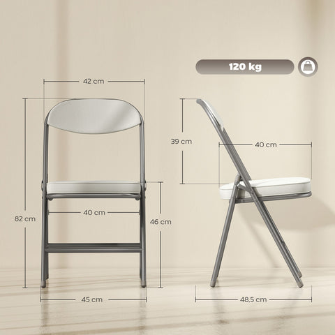 Rootz 4-Set Padded Folding Chairs - Foldable Chairs - Seating Comfort - Metal Frame - White - 82H cm - Seat 40 x 40 x 46 cm