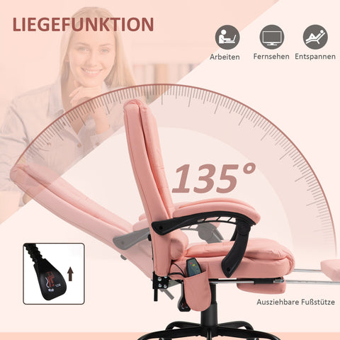 Rootz Massage Office Chair - Recliner - Executive Chair - 7 Vibration Points - Faux Leather - 67 x 67 x 111-121cm - Pink