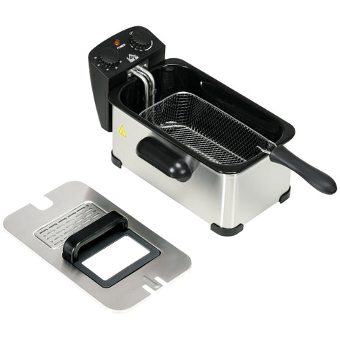 Rootz 3L Deep Fryer - Oil Cooker - Electric Fryer - 2000W Power - Black and Silver- Transparent Lid - 40.5cm x 24cm x 20.8cm