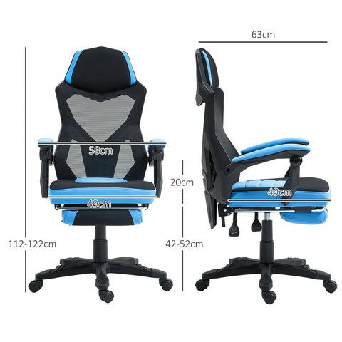 Rootz Gaming Office Chair - Height-Adjustable Seat - Rotatable Roller - Ergonomic Comfort - 58cm x 63cm x 112-122cm - Blue-Black