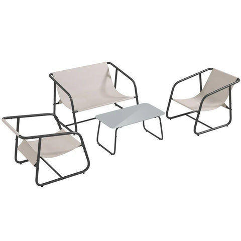 Rootz Garden Furniture Sets - 4-piece - Garden Seating - Lounge Furniture - 1 Sofa & 2 Armchairs - Steel+breathable Mesh - Gray+Cream White - 110 x 70 x 70 cm