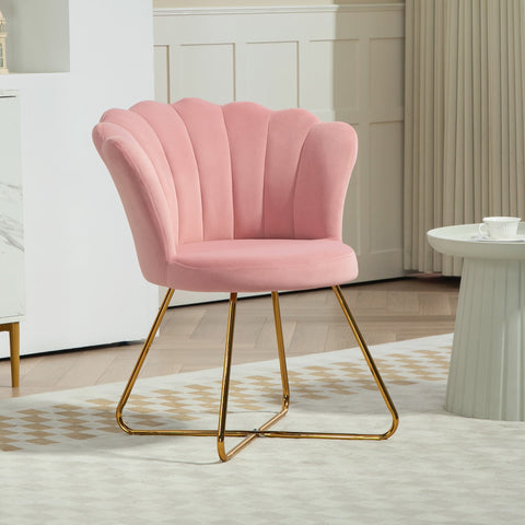 Rootz Mussle Chair - Hair Chair - Living Room Armchair - Comfort & Elegance - 69 x 64 x 80 cm - Pink Velvet, Steel Legs