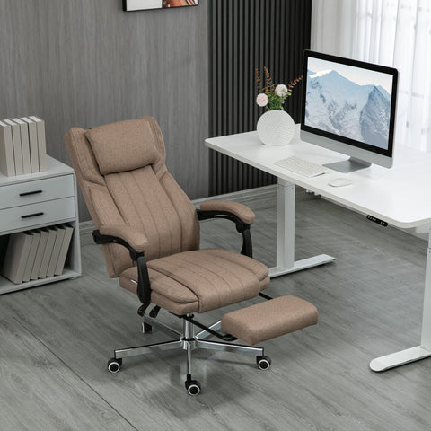 Rootz Office Chair - Executive Chair - Ergonomic Chair - Massage Function - Tilting & Footrest - Linen Look - 65cm x 61cm x 118cm - Brown