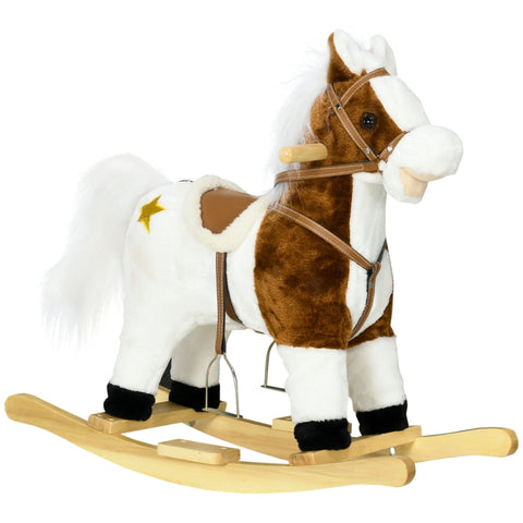 Rootz Rocking Horse - Saddle with Stirrups - Plush Ride-On Toy - Sound Effects - Music - Metal Frame - 68cm x 26cm x 62cm - Up to 30 kg - Brown