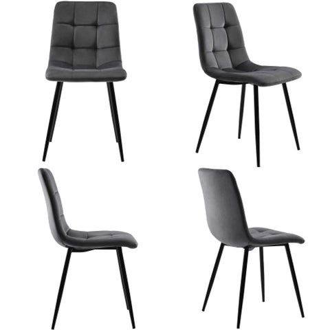 Rootz Set of 4 Dining Chairs - Velvet Look Seating - Comfortable Padded Chairs - Ergonomic Design - 44L x 46W x 86H cm