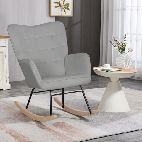 Rootz Rocking Chair, Nursery Chair - Relaxing Armchair - Velvet Fabric - Ergonomic Design - Beech Wood - 98cm x 71cm x 101cm