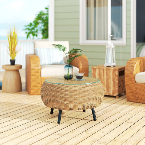 Rootz Poly Rattan Side Table - Round Coffee Table - Balcony Table - Weatherproof & Durable - Ø75 x 42 cm