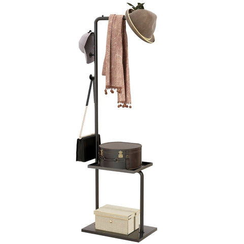Rootz Coat Stand - Freestanding Coat Rack - Clothes Rail - 3 Hooks - Storage Compartment - Stable Steel Construction - Black - 45cm x 28cm x 148cm