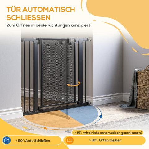 Rootz Adjustable Pet Gate - Stair Gate - Dog Barrier - Automatic Closing - One-Hand Operation - 75-103W x 76H cm - Steel and ABS