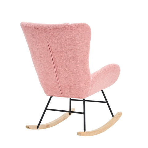 Rootz Pink Teddy Velvet Rocking Chair - Recliner - Lounge Chair - Ergonomic Comfort - 67.5L x 93W x 93H cm