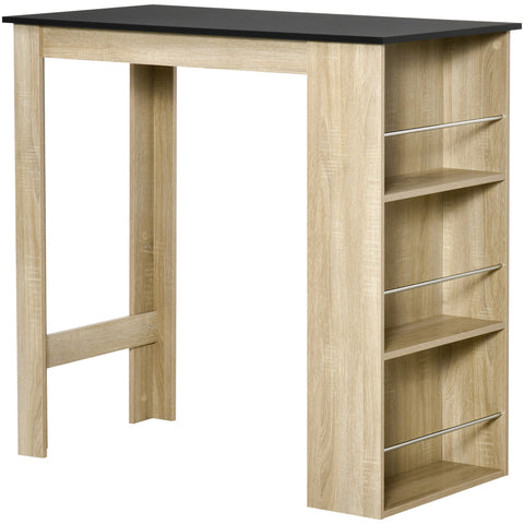 Rootz High Bar Table - Kitchen Work Desk - Space-Saving Storage - 112L x 57W x 106H cm - Black Oak Look with 3 Shelves