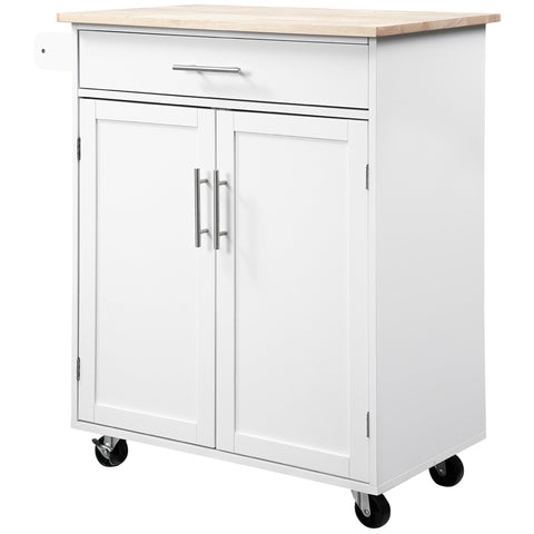 Rootz Kitchen Serving Trolley - Kitchen Cart - Mobile Island - Elegant Storage - 83cm x 45cm x 91.5cm - White, Brown