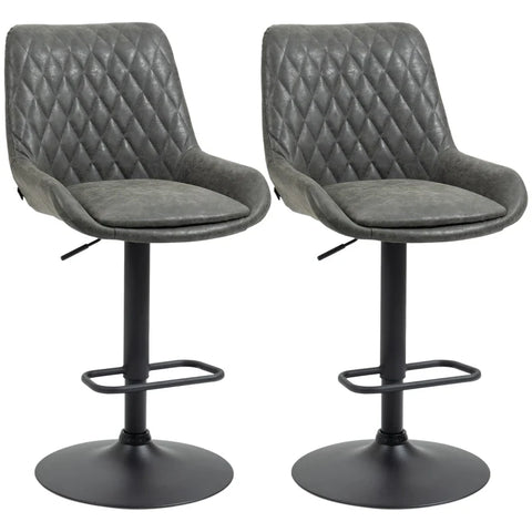 Rootz Bar Stool - Kitchen Stool - Design Stool - Height Adjustable -  Faux Leather - Steel - Foam - Dark Gray + Black - 51 Cm X 59 Cm X 117 Cm