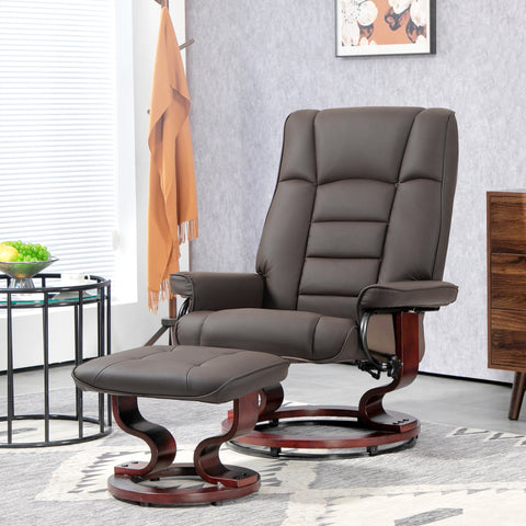 Rootz Relaxation Armchair Set - Recliner & Ottoman - Lounge Chair - 360° Swivel Base - Faux Leather - 76cm x 85cm x 104cm - Brown