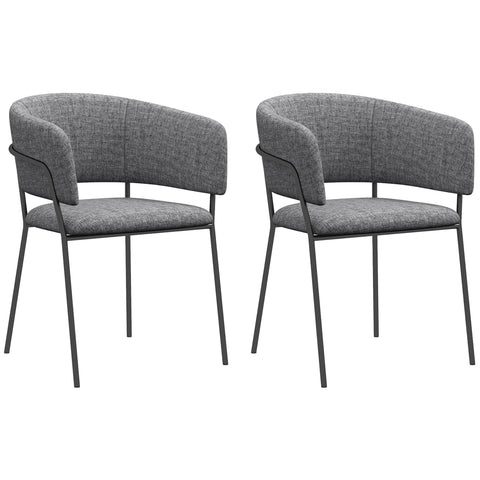Rootz 2 Piece Set Dining Chairs - Padded Linen Chairs - Kitchen Seating - Steel Legs - 57cm x 53cm x 73cm - Ultimate Comfort & Style